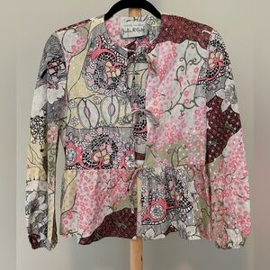 Vintage Justin McCarty Tie-Front Peplum Blouse. Silver Details. Size 8